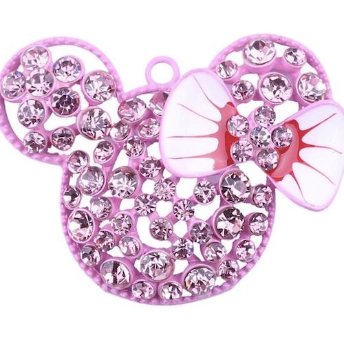 Pendentif strass bijoux rose en métal , breloque minnie disney