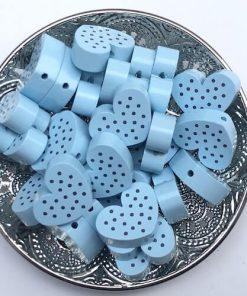 Grosse perle bois coeur bleu
