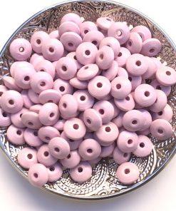 Perles plates rose 14 MM X30 en bois pour attache tetine bijoux perles intercalaires