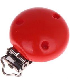 Clip attache tetine bois rouge . Grossiste matériel attache sucette clip et perles