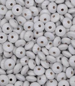 lot perles en bois gris clair diamètre 10 mm plates