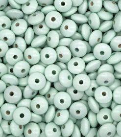 lot perles en bois vert menthe diamètre 10 mm plates