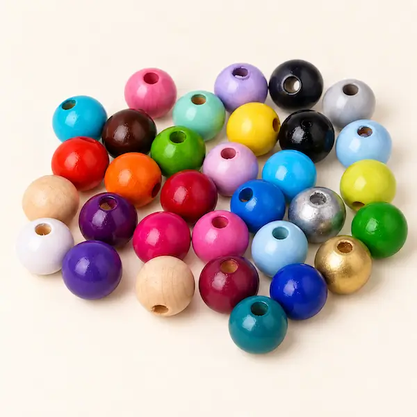 perles en bois multicolores assortiment et naturel