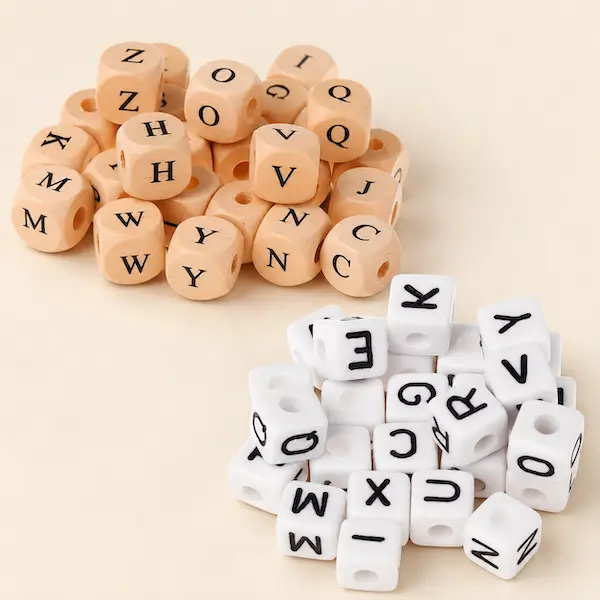 perles alphabet bois et plastique silicone